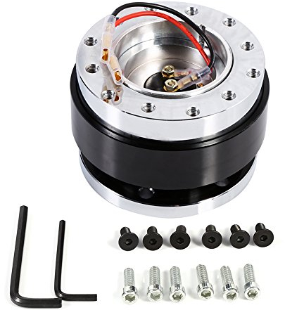 Qiilu Piasta kierownicy Snap Off, adapter do piasty kierownicy, uniwersalna ?ruba z 6 otworami, szybkozamykacz, adapter Snap Off Kit (czarny czarny