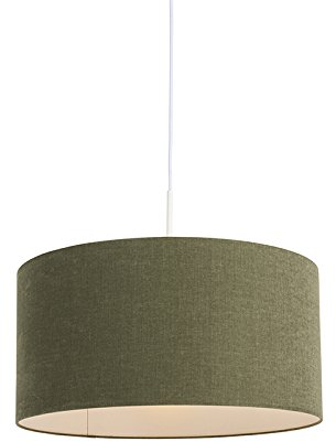 Qazqa - Modern Hängelampe I Pendellampe I Pendelleuchte weiß mit grünem Schirm 50 cm - Combi 1 I Wohnzimmer I Schlafzimmer - Textil Rund - LED geeignet E27