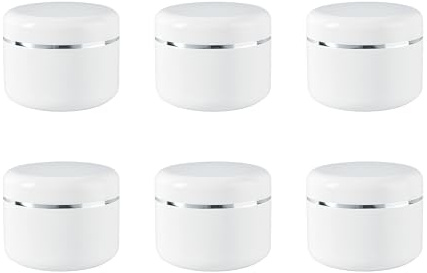 Lot de 6 pots vides rechargeables en plastique avec couvercle en forme de dôme pour maquillage, crème pour le visage, baume à lèvres, lotion, etc. 20 ml/50 ml/100 ml, blanc, 100ml/3.34oz,