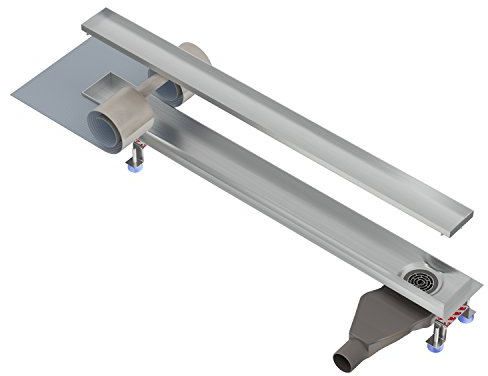 Nordona Canaleta de ducha Complete Basic de acero inoxidable 60 cm – extraplano, salida lateral, con canaleta embaldosable, desagüe lineal para suelo de ducha