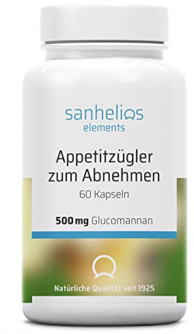 Sanhelios Appetitzügler zum Abnehmen - Einführungspreis - 60 Kapseln - Glucomannan 3000mg hochdosiert - Nur Premium Zutaten - Hergestellt & geprüft in Deutschland