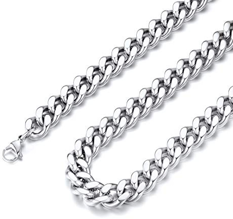 FindChic Edelstahl Panzerkette Jungen 12mm männliche halskette 35cm lang in Silberfarbe mit Kostenlos Geschenkebox für Ehemann Freunden