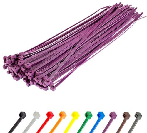 GTSE Purple Cable Ties, 300mm x 3.6mm, Pack of 100, 12” Premium Nylon Zip Ties, Multi-Purpose Plastic Tie Wraps, Secure Self-Locking Mechanism, for Home, Garden, Office and DIY