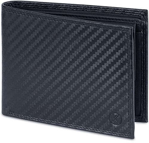 KORUTA Geldbörse Herren Leder Carbon mit RFID Schutz I Echtleder Portemonnaie Groß I 13 Fächer I Geldbeutel für Männer I Brieftasche Wallet Portmonee aus echtem Leder (Carbon Schwarz)