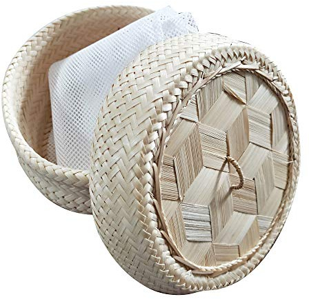 Heavens Tvcz Authentic Bamboo Sticky Rice Steamer Basket with Lid | Handmade Thai Rice Cooking Set – Includes Mesh Cloth – Ideal for Asian Food Lovers, Healthy Cooking & Gifting