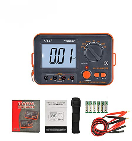 VC480C+ Milliohm Meter, Digital Milli-ohm Meter LCD Backlit 4 Wire Test Low Resistance Multimeter 6 Ranges Accuracy Measurer