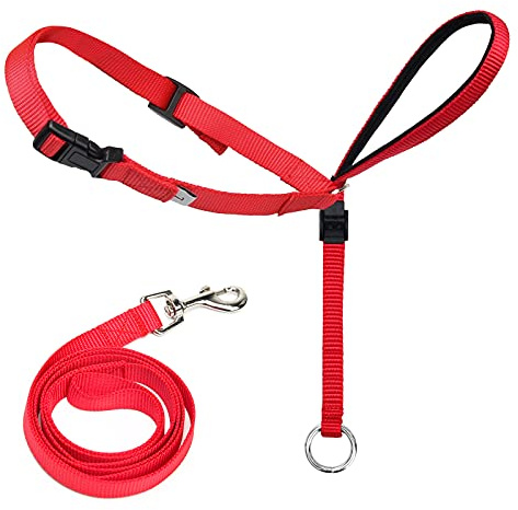 Head Halter for Dogs, Adjustable Dog Headcollar with 120 cm Safety Nylon Strap to Stop Pulling for Small Medium Large Dogs Red