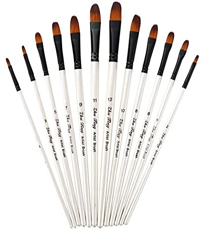 CENPEK Juego de 12 Pinceles de Pintura de Nailon para Artista, Cepillo de Pintura Filbert Tip Nylon cepillos de Pintura para el Cabello con Mango de Madera para Pintura de Aceite acrílico Gouache
