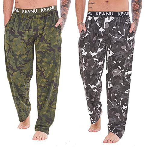 Keanu Mens Pack of 2 Lounge Pants | Camouflage Design | Cotton Lounge Wear | Mens Sizes S - 2XL (Small)