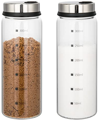 aiface Gewürzgläser mit Drehdeckel 2 Stück, Gewürzdosen aus Borosilikatglas, 300ml Gewürzstreuer mit 4 Arten von Gewürzlöchern für Gewürze oder Kräuter in der Küche oder Grillen im Freien