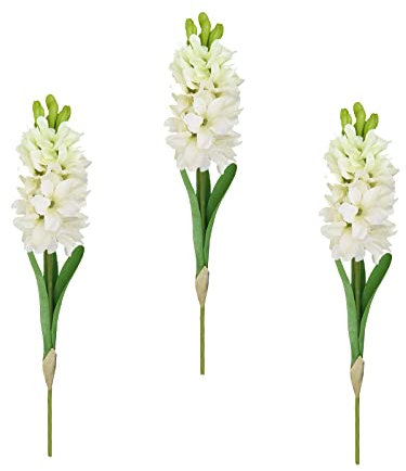 Pcscevcr Künstliche Hyazinthe, Seidenblumen, Blumenstrauß mit grünen Blättern, Kunsthyazinthen-Blumenarrangement, für Zuhause, Party, Hochzeit, Tischvase, Dekoration (weiß)