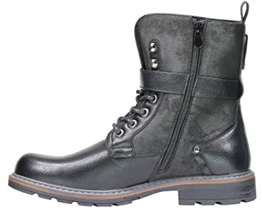 Xposed Mens Retro Biker Boots PU Leather 6 Ankle Lace up Side Zip Combat Army Military