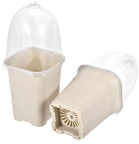 sourcing map 3.5 Pulgadas Cuadrada Vivero Maceta, 5 Paquetes Plástico Flor Planta Contenedor con Cubierta para Jardinería Interior Exterior, Blanco