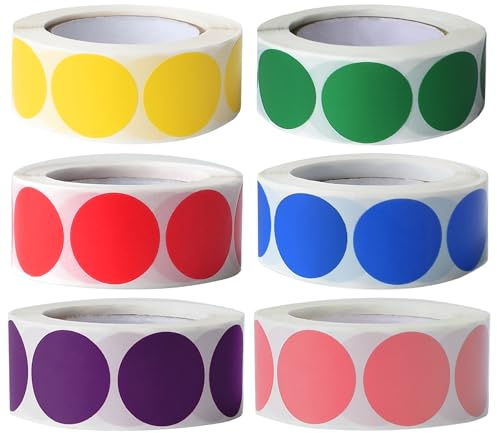 Tindobewan 3000 Pieces 1 Inch Round Color Coding Labels Writable Circle Dot Labels Self Adhesive Color Round Stickers for Inventory Home Organize, File Classification(6 Rolls, 6 Colors)