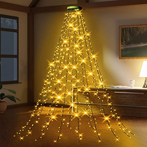 Luci Albero di Natale, GYLEFY 2M*16 Rami 400 LED Esterno Impermeabile Stringa ad Anelli Decorazioni Natalizie -Bianco Caldo