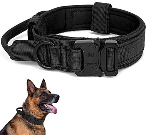 Taktisches Hundehalsband, Verstellbare Halsband Mit Kontrollgriff Weich Gepolstertes Nylon Hunde Halsband mit robuster Metallschnalle für Mittlere Große Hunde