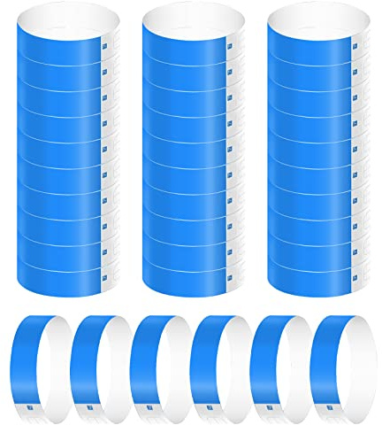 KINBOM 300pcs Neon Wristbands, Waterproof Paper Wristbands for Events Paper Party Bracelets Entrance Wristbands for Music Festival Concerts Contest (Blue)