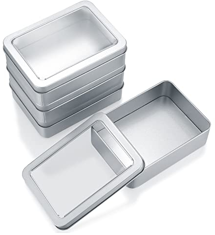 Qeapug 4 Stk Kleine Metalldosen mit Deckel, Aufbewahrungsbox Metall Rechteckige, Metallbox Behälter, Silber Organizer Blechdose ohne Scharniere für Bonbons Geschenke, 4.9 * 3.54 * 1.4 inch (Silber)