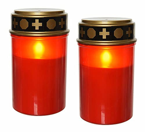 zeitzone LED Grabkerze Rot Grablicht 2 Stück Grableuchte Flackernd Timer Batteriebetrieb