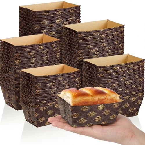 Tessco 120 Pieces Mini Paper Loaf Pans for Baking Disposable Rectangle Corrugated Cardboard Paper Baking Pans for Quick Bread Small Pumpkin Breads, Microwave Oven Freezer Safe, 3.1 x 1.5 x 1.7 Inch