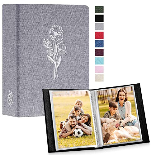 Lanpn Fotoalbum 10x15 50 2 Packungen, Klein Mini Leinen Einstecken Einsteckalbum für Hochformat Fotos Bilder Grau
