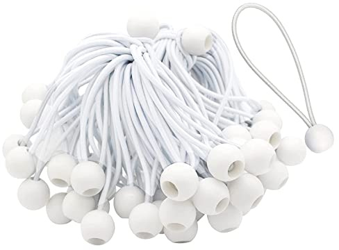 50 Pieces Elastic Cord with Elastic Balls for Marquees, Tent Banners, Poles (White)