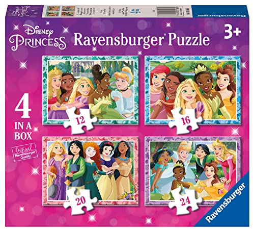 Ravensburger Disney Princess 4 in a Box Jigsaw Puzzles for Kids Age 3 Years and Up - 12, 16, 20 & 24 Pieces