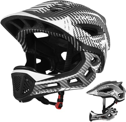 Fahrradhelm Kinder Helm Fullface Abnehmbar Unisex 52-58cm Children's Helmet 2-In-1 Integrated Größenverstellbar- Mit Abnehmbarem Kinnschutz Helmet inliner Für Fahrräder, Skateboards Lixada