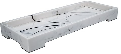 Intirilife Aufbewahrungstablett Ablage Servierbrett in Marmor Weiß aus Kunstharz - 29.5 x 11.2 x 3 cm - Deko Servier Tablett Teller Organizer für Schmuck Kosmetik Tücher