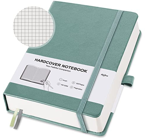 Notizbuch A5 Kariert, Hardcover Journal Notebook Notizbücher mit 320 Nummerierte Seiten, 100 g/m² Tintenfestes Papier, Verschenkbar Tagebuch für Schule, Büro, Künstler Schreiben, 14,8 x 21,3 cm Grün