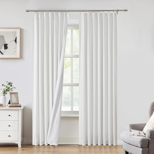 Tende bianche plissettate completamente oscuranti con struttura in lino, isolamento termico, pannello per il trattamento delle finestre, lunghezza 213 cm, per soggiorno, camera da letto, riduzione del