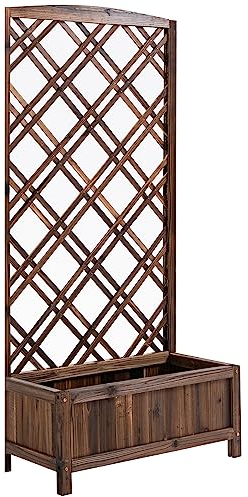 Outsunny Jardinière avec Treillis - bac à Fleurs - bac à Plantes sur Pied - dim. 60 L x 30 l x 122 H cm Bois de Sapin traité par carbonisation