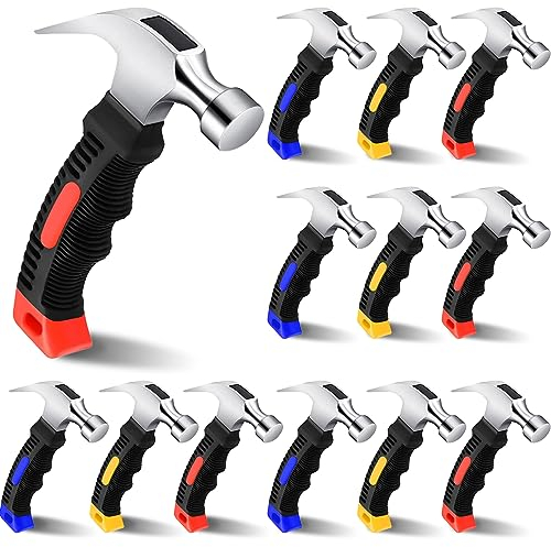 12 Pcs Stubby Claw Hammer, 8 Ounce Small Mini Stubby Hammer, Small Claw Hammers Lightweight Melt Claw Hammers Tool for Home Repair, Building, Work, Crafts Handmade Outdoor Camping (Blue-Yellow-Red)