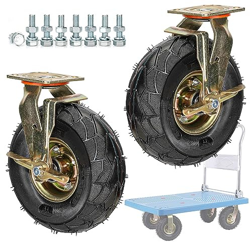 Schwerlast Transportrollen 2 Stück, 200mm 250mm Luftreifen Gummi Industrierollen, Ersatz Lenkrolle Mit Bremse, Für Trolleys, DIY, Möbelroller, Werkbank Rollen, Tragfähigkeit 200KG Pro Rolle ( Color :