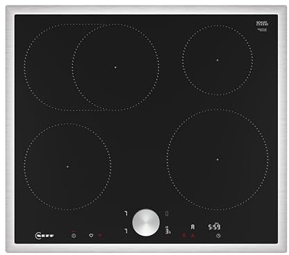 NEFF T56STF1L0 N90, Induktionskochfeld 60 cm, autarkes Glaskeramik-Kochfeld, Twist Pad, Smart Hood Automatic - Intelligente Abzugsautomatik, Powerstufe, Home Connect, Edelstahlrahmen, Schwarz