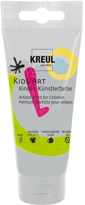 KREUL 43317 - Kids Art Kinder-Künstlerfarbe, Silber 75 ml Tube, Schulmalfarbe auf Wasserbasis, matte deckende Bastelfarbe für Leinwand, Papier und Karton, vegan