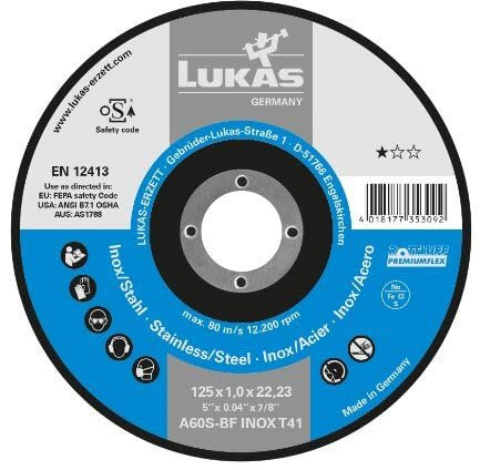 Lukas-Erzett A46T-BF Lot de 25 disques à tronçonner T41 pour acier inoxydable 180 x 1,6 mm droit pour meuleuse d'angle 19 x 19,5 x 7,5 cm