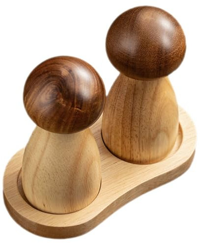 ABOOFAN 2 Pièces Salière Et Poivrière Aux Champignons Ensemble De Boîtes À Champignons Décoratives En Bois Assaisonnement Shaker À Épices Sel Bouteille De Sucre Boîte À Poivre À Épices
