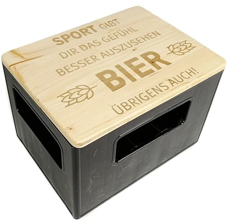 bierkasten-sitz Outdoor Hocker, Sitzauflage aus Holz für Getränkekisten - Sport und Bier im Einklang - gelasert - Sport gibt dir das Gefühl Besser auszusehen Bier übrigens auch!