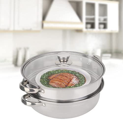 27cm/11in 2-Layer Steamer pot for Cooking, Large Stainless Steel Cookware Steam Pot Food Stockpot Hotpot, Spaghetti Steaming Pots Household for Cooking Vegetables Seafood Soups Stews and Pasta