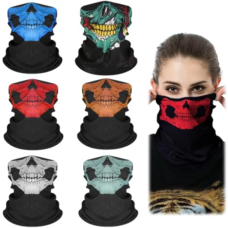 GUOYOU 6Stück Multifunktionstuch Totenkopf, Motorrad Schlauchschal, Skull Sturmmaske, Skelett Halswärmer, Elastisch Halstuch Winddicht, für Motorrad Laufen Radfahren Outdoor