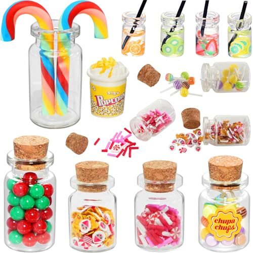 Miniatur Wichtel Zubehör, Miniatur Essen und Trinken, 1/12 Miniatur Lebensmittel Set Küche, Miniatur Puppenhaus Zubehör Mini Food, Miniatur Weihnachten Süßigkeiten Weihnachten Advent Deko