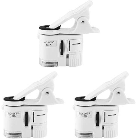 ZJchao Pocket Microscope, 3 Pcs 9595W 60X Magnifying Glass LED Light Mini Mobile Phone Clip Microscope Stereo Microscope Smartphone Microscope