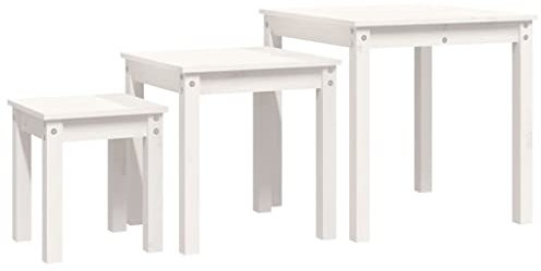 ULUYYUC Nachtschrank Beistelltisch Couch Gartentisch Wetterfest Camping Tisch - Satztische 3 STK. Weiß Massivholz Kiefer für Balkon Garten Wohnbereich Schlafzimmer