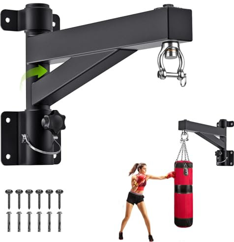 BeneLabel Punch Bag Bracket, Boxing Bag Stand Foldable Wall Mount 360 Rotating Heavy Bag Hanger Silent Bearing Swivel Hook for Home Gym Indoor Outdoor Boxing Exercise, 800lbs Capacity / 43cm Length