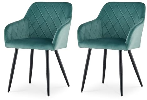 CLIPOP Esszimmerstühle 2er Set, Küchenstühle Turkis Samtstoff stühle Polsterstühle mit Armlehne Metallbeine Polstersessel Stühle für Esszimmer Küche (2, Samt Turkis)