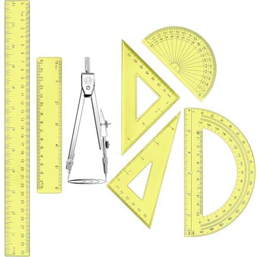 Zonon 1 set di matematica geometria in plastica include bussola da disegno, goniometro da 15,2 cm 10,2 cm, righello triangolare da 45/60 gradi, righello matematico trasparente per forniture per