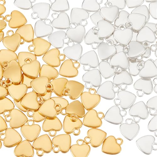 UNICRAFTALE 100 Stück Herzanhänger 2 Farben Liebesherzanhänger Tibetischen Stil Glatte Metallanhänger 3D Herzanhänger Baumelnde Anhänger Kleine Lochanhänger Ohrringe Zubehör Zur Schmuckherstellung