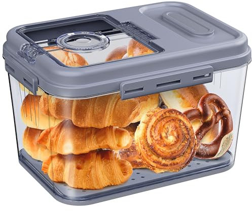 Gifhomfix Bread Bin Airtight Bread Container for Homemade, Clear Bread Bins Storage for Kitchen Countertop, Time Recording Bread Holder, Bread Keeper with Lid for Toast,Bagel,Donut and Cookies,Grey,L