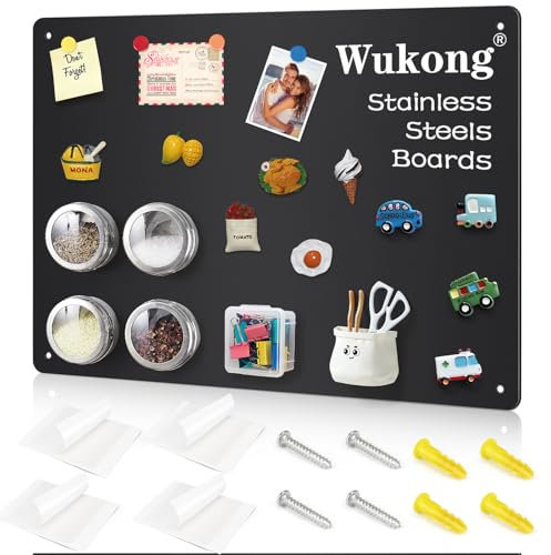 Wukong Tableau Magnétique Noir 42 x 30 cm – 1 Pièce – Cadre en Aluminium – Surface Antirayures en Acier Inoxydable – Autocollant – Pour Bureau, Cuisine, Réfrigérateur